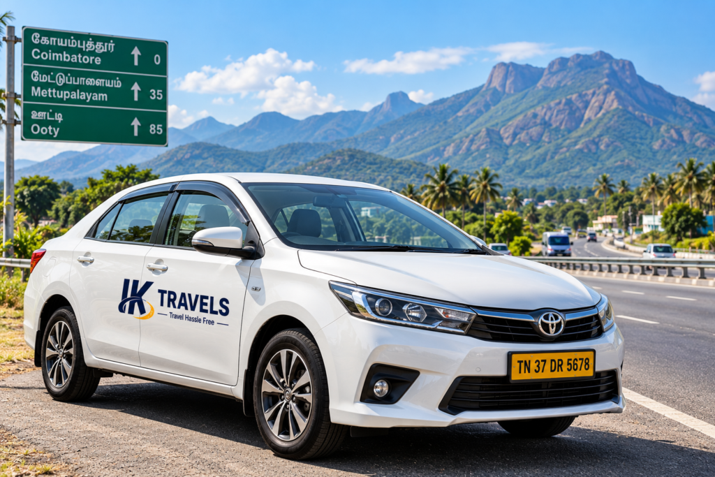outstation cabs A clean IK Travels SUV providing outstation cab services on a