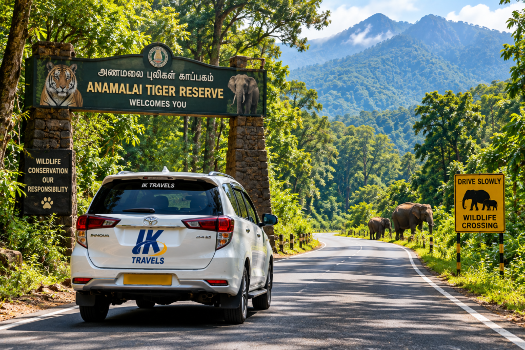 A comfortable Coimbatore to Topslip taxi navigating the scenic routes of the Anamalai Tiger Reserve.