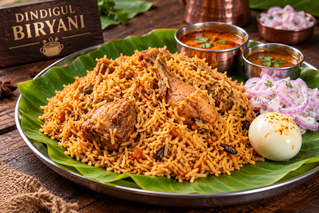 Famous Dindigul biryani enjoyed during highway food stops on the route to Madurai.

Dimensions: 800 x 533 pixels.